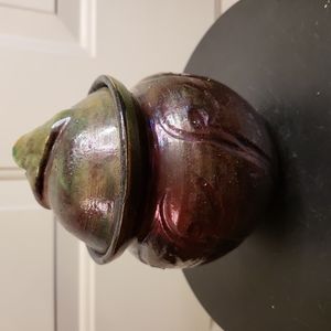 Studio Pottery Ceramic Raku Bowl w/ Lid Signed with an Angel